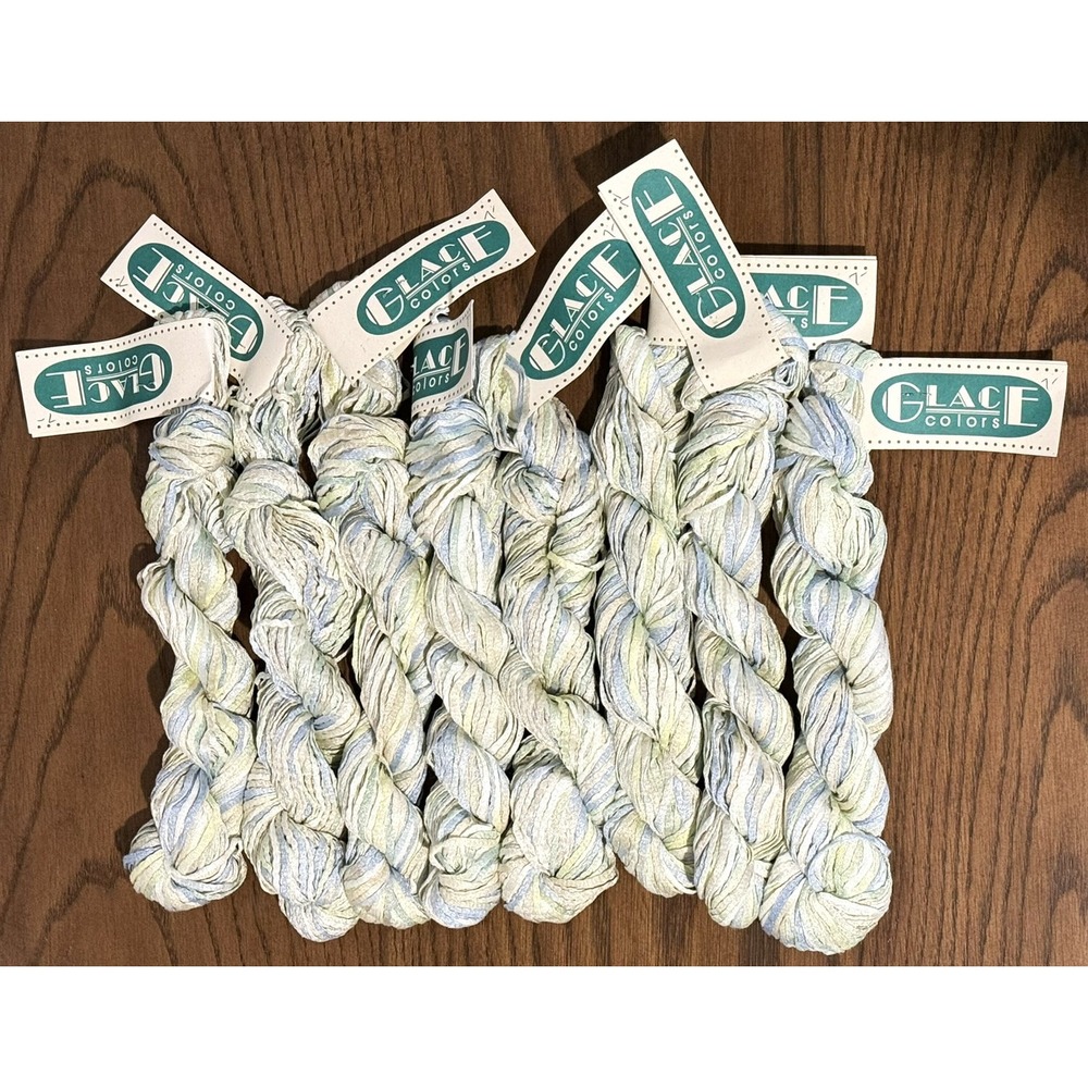 Vintage Berroco Glace Colors Ribbon Yarn 8 Skeins Pastel Blue Green Rayon USA